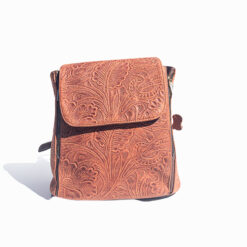 Women's Coral Leather Embossed Floral- Backpack