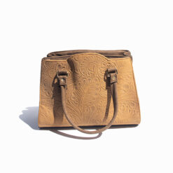 Women's Chestnut Leather Embossed Floral- Handbag