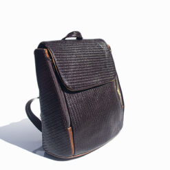 Women's Dark Brown Leather Embossed Woven/Petatio- Backpack