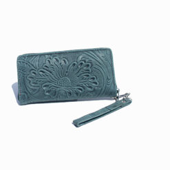 Light Blue Stamped Floral Leather Wallet