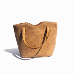 Women's Chestnut Leather Embossed Flora- Handbag/Tote