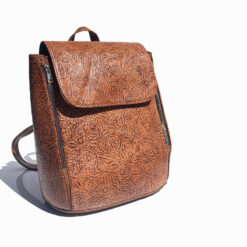 Women's Cognac Stamped Floral Backpack