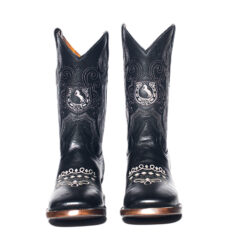 Men's Leather Black Western Boot- Square Toe