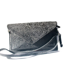 Women's Light Black Embossed Floral Cross Body/ Clutch