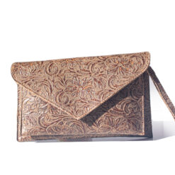Women's Brown Leather Embossed Floral- Cross Body/ Clutch