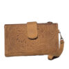 Women's Chestnut Leather Embossed Floral- Clutch/ Wallet