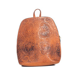 Women's Chestnut Embossed Floral Leather Backpack