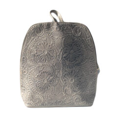 Women's Light Black Embossed Floral Leather Backpack