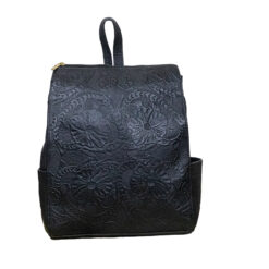 Black Floral Leather Embossed Backpack