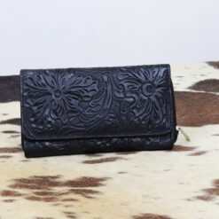 Women's Embossed Black Floral Wallet