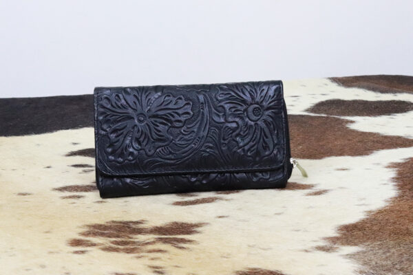 Women's Embossed Black Floral Wallet