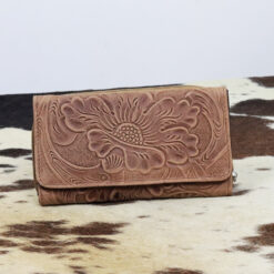 Women's Chestnut Leather Floral Embossed Wallet